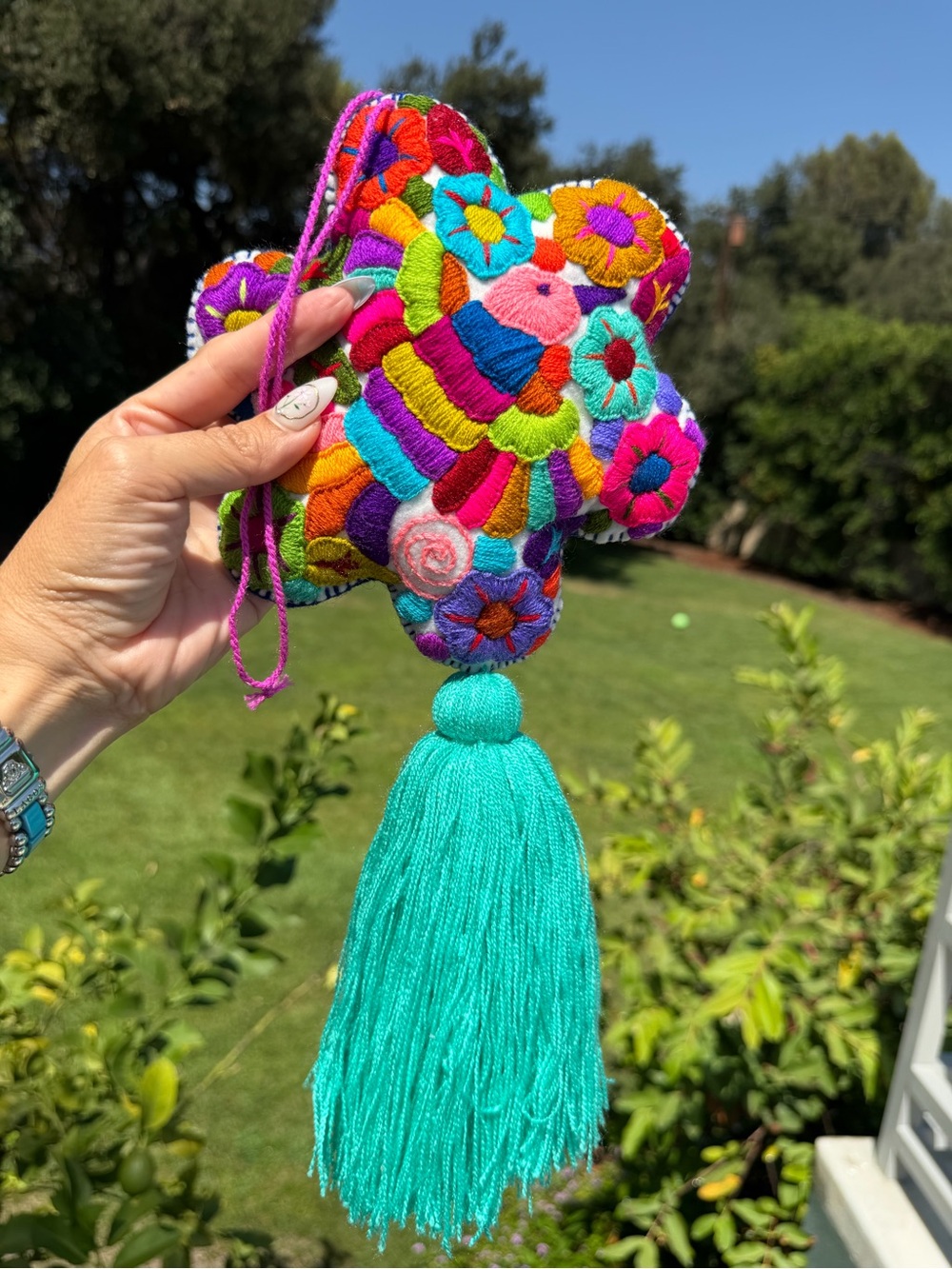 Colorful Embroidered Star Tassel Accessory - Bright Multicolor